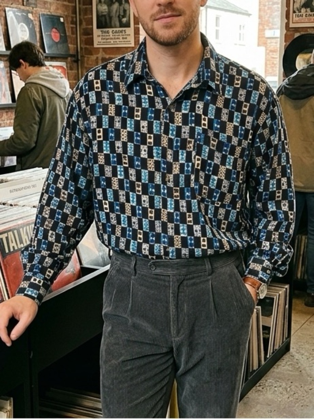 Vintage 100% Silk Men's Button-Down Pocket 90s 80s